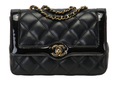 Bordered Single Flap, &pound;2,100, Handbags, Black, Lambskin Leather/Patent Leather, Front view